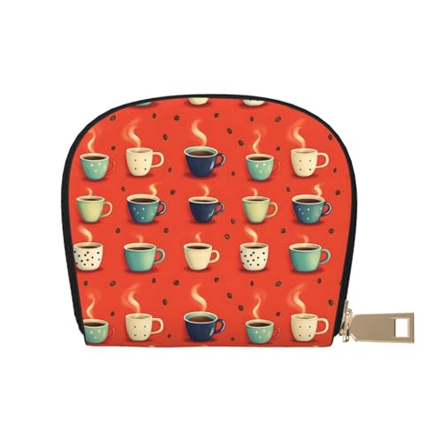 Cartoon Coffee Print Credit Card Holder for Women, Card Case Wallet, Leather Credit Cards Holder Wallet