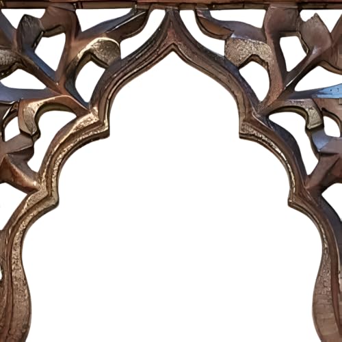 Image of Antique Black Hand Carved Wooden Jharokha Wall Mirror Frame for Home & Bedroom Decor - Traditional Arch Design (12x9 Inch) (Antique Black)