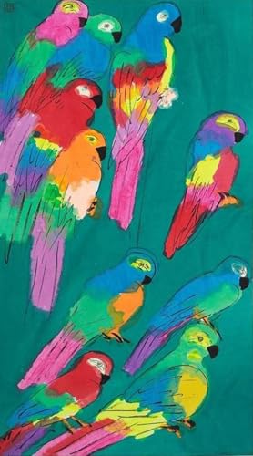 Affiche abstraite Walasse Ting Dix perroquets poster oiseau couleur deco salon 50x100