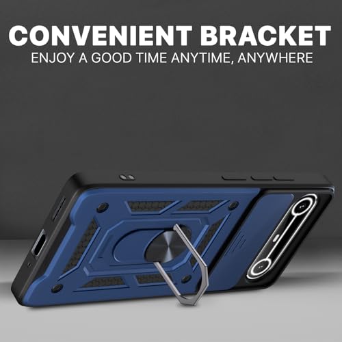Image of Pikkme Back Cover for Tecno Pova Slim 5G | 360 Protection Case | Sliding Camera Shield Cover & Ring Holder Stand D10 Tough Armor Bumper Case (Blue)