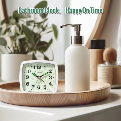 Image of Lamisola Analog Travel Alarm Clock for Bedroom, Small Desk Clock Silver | Retro Battery Clock for Bathroom Shelf Table Bedside, Night Light Silent Snooze Clear Display for Kids Senoirs Teens