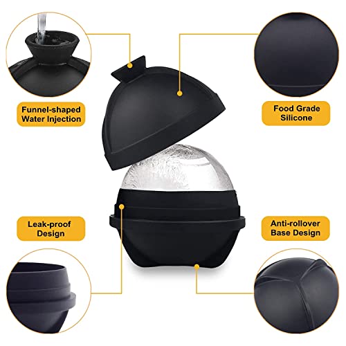 Helpcook Round Ice Cube Mold Set Of 6 - Silicone Ice Ball Maker Mold With Built-In Funnel - Whiskey Ice Molds - Make 2.5 Inch Big Ice Sphere For Whiskey & Cocktails,Food Grade And Bpa Free #TOP4