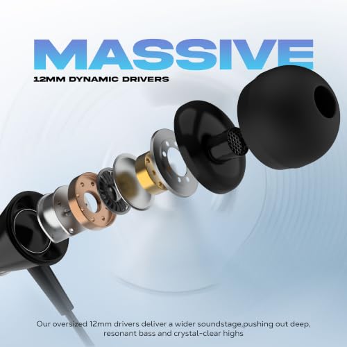 Image of AROMA NB119 Pace Wireless Neckband Bluetooth Earphones, Carbon Black