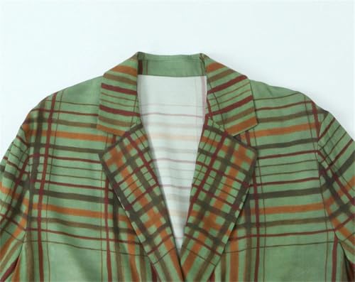 Women's Loose Lapel Double-Breasted Long-Sleeved Spring/Summer Plaid Blazer and Flared Trousers Set4