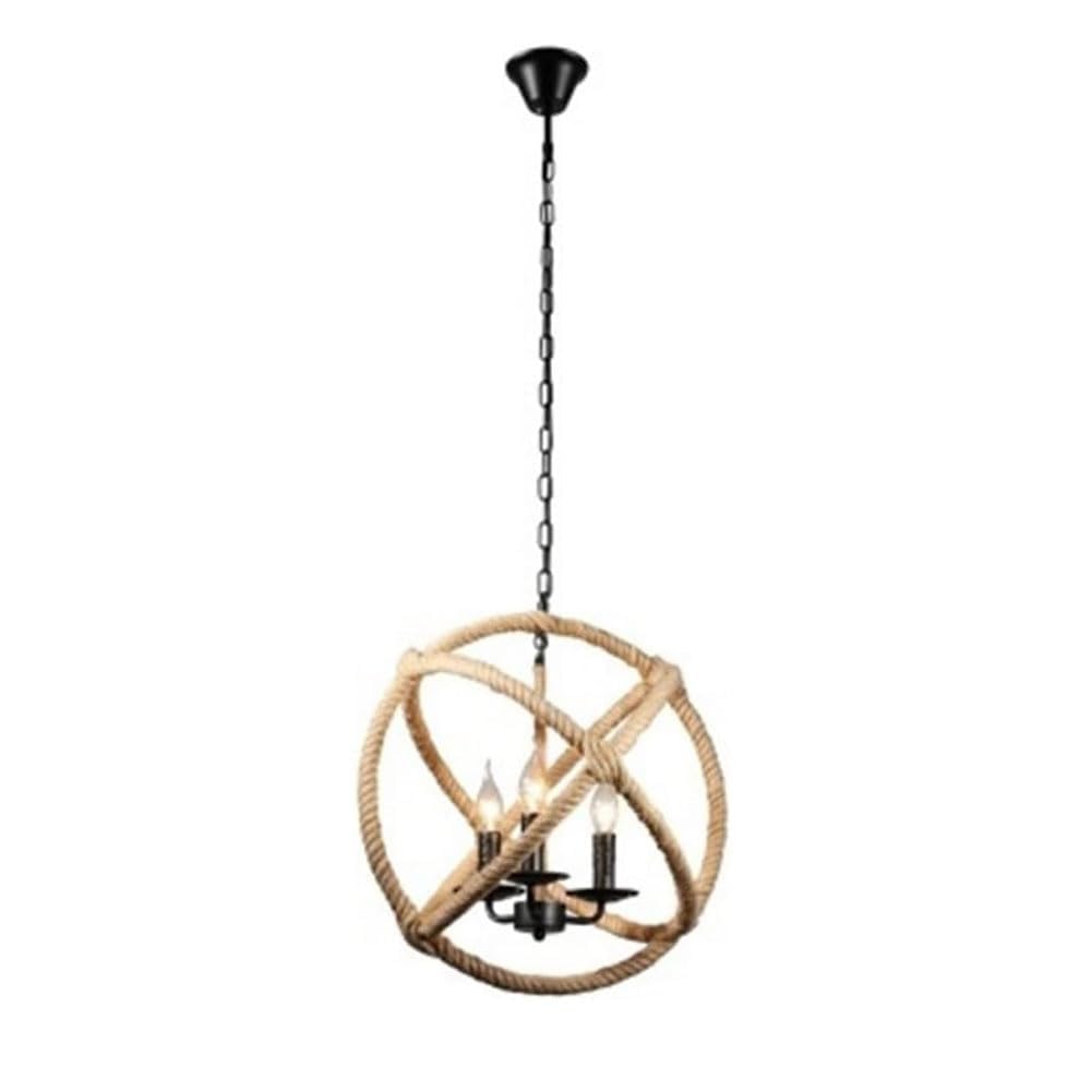 Globe en corde de chanvre suspendus style ferme rustique 3 feux