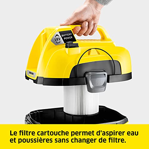 Kärcher 18 V Aspirateur Multifonction sans fil WD 1 Compact, Eau et Poussière, Filtre Cartouche, Flexible: 1,20 m, Taille Cuve: 7 l, Puissance: 230 W, Compatible avec Batterie 18 V Kärcher non Incluse - Image 3
