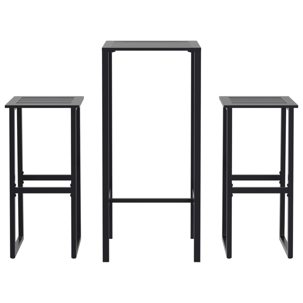 Ensemble de bar de jardin noir 3 pièces avec table haute à lattes en acier