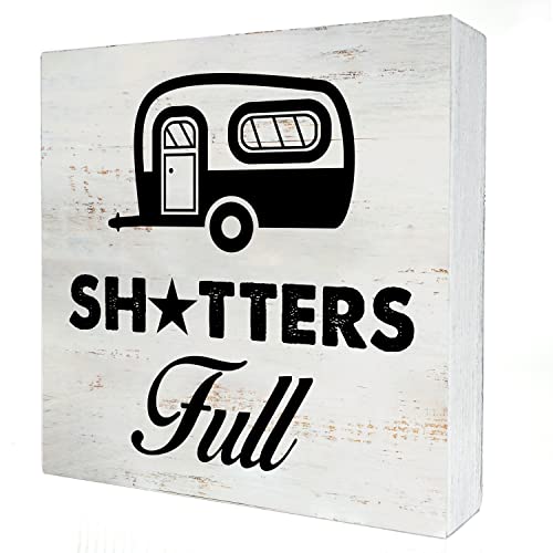 Cartello in legno con scritta in inglese "Campeggio" con decorazione da scrivania 15 x 15 cm per camper e bagno, cartello in legno con blocco di legno