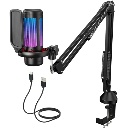 TONOR Gaming Microphone Set with Boom Arm, USB...