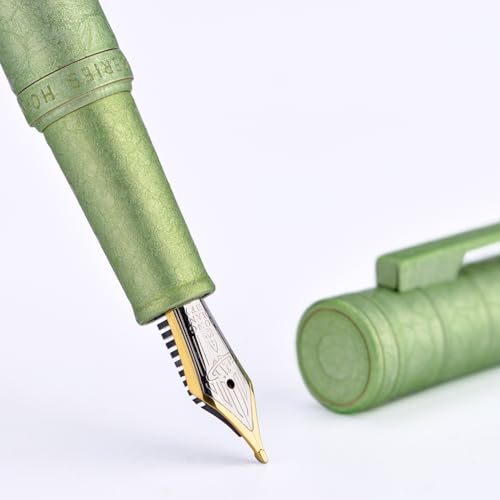 Image of Hongdian 1851 Forest Fountain Pen Applegreen Ice Flowers, Blade Nib Classic Design Calligraphy Pen with Converter and Metal Pen Case