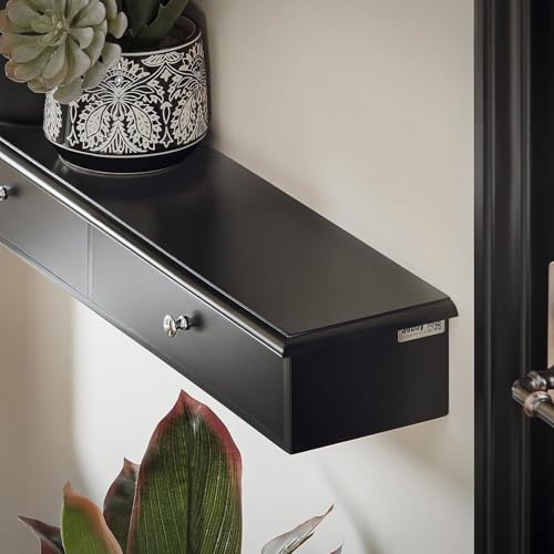 Image of Sabri SHOPEE Wooden Wall Cabinet with Drawers for Storage Floating Wall Shelf with Hidden Storage for Home Kitchen Office and Living Room (Black, • 64W x 15D x 10H cm (2 Drawers))