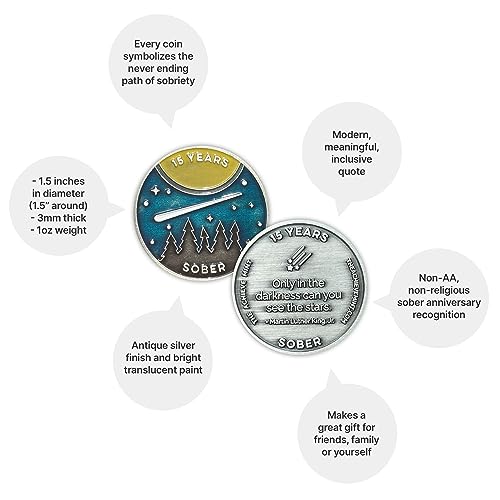 Image of The Achieve Mint 15 Years Sober Token | Fifteen Years Sobriety Chip | Non-AA, Non-Religious Medallions for Men and Women Celebrating Sobriety