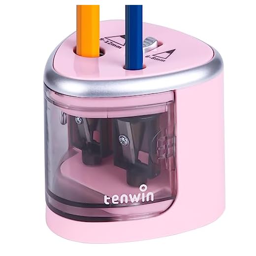 tenwin Electric Pencil Sharpener for Colored Pencils, Battery Operated Pencil Sharpeners for No.2 and 6-12mm Pencils, Dual Hole for Office School Artists Adults Kids Use（Pink）