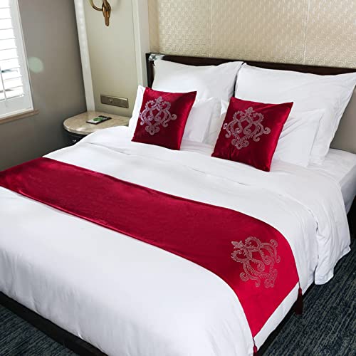 Ttiiloe Red Floral Pattern Bed Runner With Tassel Velvet Bed Scarf Towel Cover For Bedding Decor Soft Bed Blankets Throw Protection For Hotel Bedroom, 45 X 210Cm #TOP10