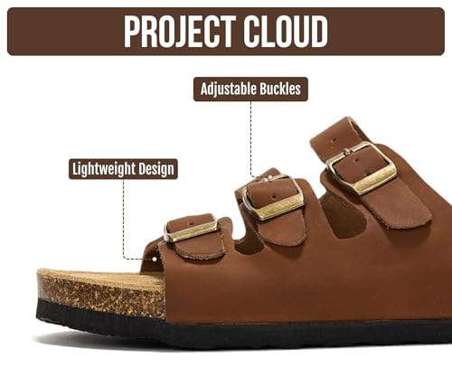 Image of Project Cloud 100% Genuine Leather Summer Sandals for Women 2026 - Memory Foam & Cork Footbed Beach Vacation Essentials Womens Sandals Comfortable Lightweight Slides for Women Footwear (Capri)