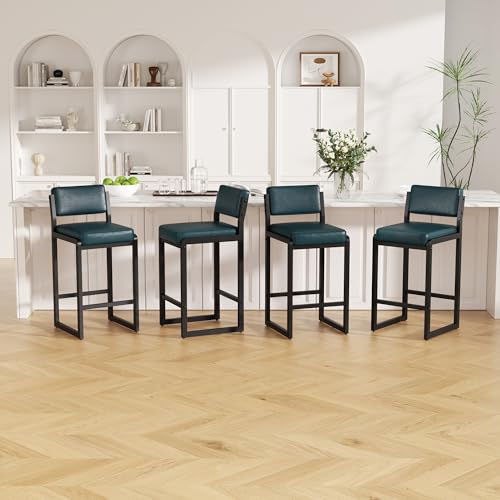 Image of Bar Stools Set of 4, Modern Counter Height Bar Stools with Back,26 inch Dark Blue