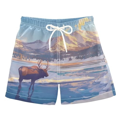 Aflyko Kids Swim Trunks Yellowstone National Park Elk Bathing Suit Shorts for Preschool Kids, Comfortable All-Day Wear for Summer Outdoor Fun, 5T Multicolor