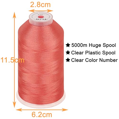 Image of New brothread - Single Huge Spool 5000M Each Polyester Embroidery Machine Thread 40WT for Commercial and Domestic Machines - Coral (Janome Color)