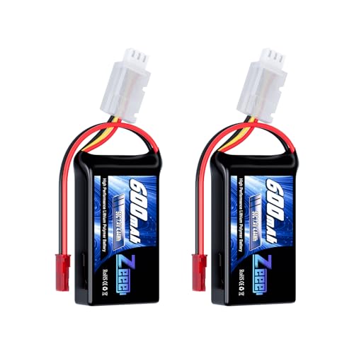 Zeee 2S Lipo Battery 600mAh 7.4V 50C with JST Connector for FPV Helicopter Airplane RC Boat Racing Drone Quadcopter RC Car RC Models(2 Pack)