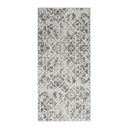 Wonnitar Moroccan Washable Area Rug - 2X4.3 Grey Kitchen Runner Rug Non-Slip Entryway Rug Modern Geometric Trellis Throw Rug Faux Wool Distressed Floor Carpet For Hallway Bedroom Bathroom #TOP1