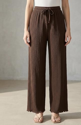 Image of Women Pack of 2 Pleated Palazzo Pants | Free Size (M to 3XL) | Elastic Waist with Drawstring | Soft Stretch Fabric | Casual, Office