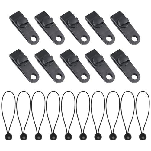 SGSCFG Clip di Tenda da 10 Membri E Corde Elastiche in Bundle in 10 Parti, Tenditore da Tenda, Morsetti di Fissazione della Tenda, Accessori Zelt da Campeggio, Tenditore di Pianificazione.