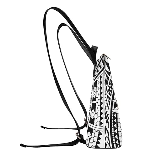 Chic Travel Pu Backpack Ladies Work Office Polynesian Art Motif Roomy Zipper Slim Profile Lightweight Daily Use3