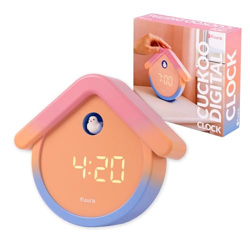Fisura – Reloj Despertador Digital Cuco. Reloj de Cuco Despertador Original con Colores degradados. 3 alarmas. 3 Niveles de Brillo. Fecha y Temperatura. Cable Tipo C. Cucko Digital Rosa degrado