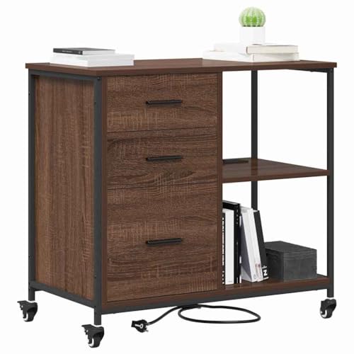 vidaXL Gabinete con Estación de Carga Roble Marrón 76 x 41 x 72 cm, Soluciones Modernas para Almacenamiento en la Oficina, Mueble Rectangular de Madera con Carga, Espacio ordenado
