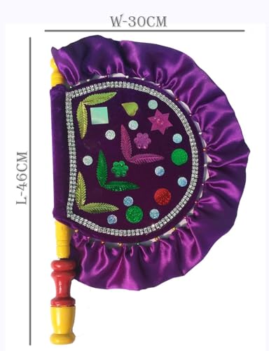 Image of Handicrafts Purple pankhi | Decorative pankhi | Designer pakhi | pankhi Hand Fan | pankhida | pankhi Fan | pankhi Hand Fan for Wedding | Velvet Both Side Designing pankhi | (Pack of 1)