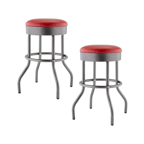 Butaco giratorio de 25 pulgadas de cuero sintético TRINITY para barra de cocina, isla y bar, acabado negro antracita, rojo, juego de 2