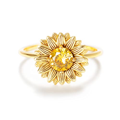 STORYJEWELLERY Story Jewellery Sunflower Ring for Women, Gold Plated Sunflower Ring for Girl, You Are My Sunshine Ring for Women, Birthday Christmas Valentines Gifts Rings for Girls
