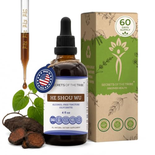 Secrets of the Tribe He Shou Wu Tincture Alcohol-Free Liquid Extract He Shou Wu (Fo-TI Polygonum multiflorum) Dried Root (4 FL OZ)