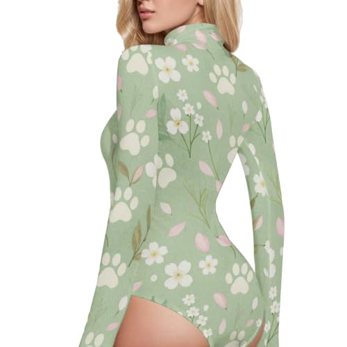 Eotard de manga larga mujer cuello alto estampado lindo con huellas de perro 3