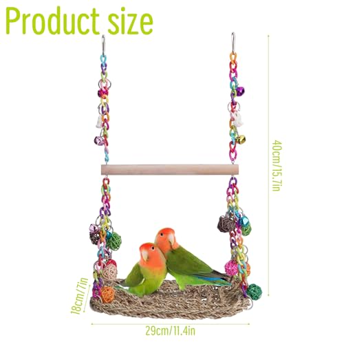 Vogelspielzeug für Wellensittiche, Nymphensittich Spielzeug mit Glocke Wellensittich Spielzeug Vogelkäfig Zubehör Schaukel Vogel Hängende Hängematte Spielplatz für Finken Sittiche