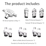 BJFITIFY TV Aerial Splitter 2 Way, Cable TV Coax Splitter 1 Female to 2 Male with Female and Male TV Aerial Connector Coaxial Digital Aerial Male to Male and Female to Female Aerial Connectors - Image 6