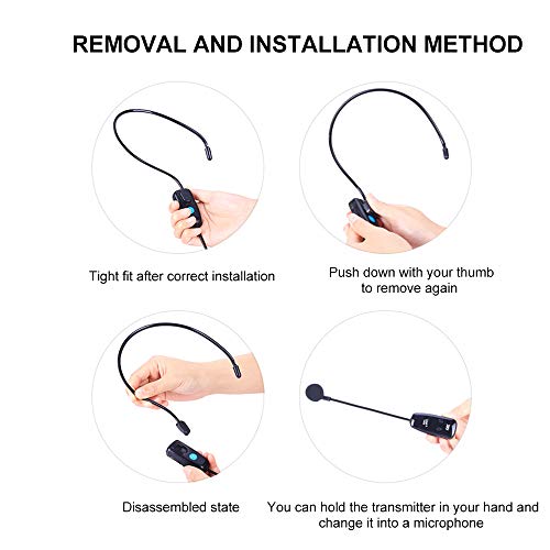 yeacher Microfone sem fio UHF montado na cabeça Um arrasto Dois Receptor transmissor de MIC sem fio