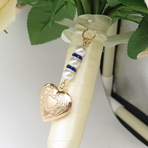 Idlan Locket For Bouquet Memorial Bouquet Locket Memorial Wedding Gift Memorial Bride Pendant Memorial Photo Keepsake Something Blue (Heart Locket) #TOP6