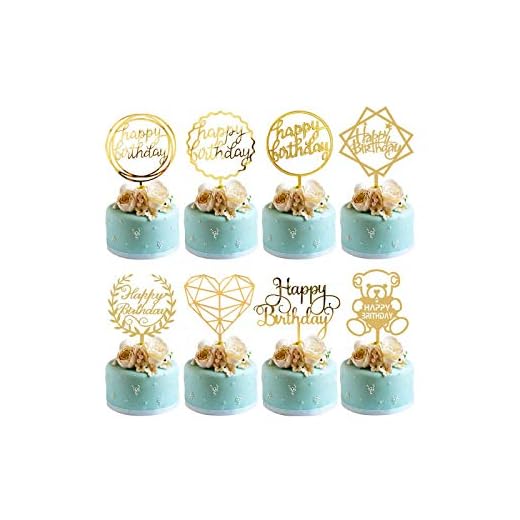 AMACOAM 8 delar Grattis på födelsedagen tårtdekoration guld tårtdekoration akryl cupcake toppers en serie födelsedag tårta tillbehör för barn vuxen födelsedag tårta dekorationer baby shower fest glitter tillbehör