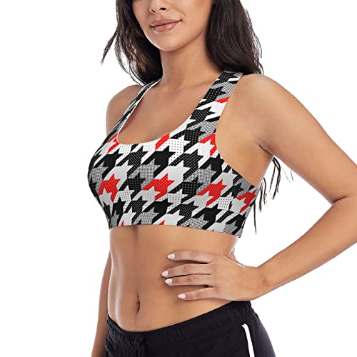 Women Black Red White Houndstooth In Patchwork Style Racerback Bras Padded Sports Bra Fitness Workout Running Shirts Yoga Tank Top #TOP7