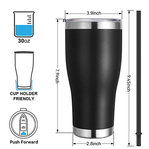 Domicare 30 Oz Tumbler With Lid And Straw, Stainless Steel Tumblers Bulk, Insulated Vacuum Double Wall Coffee Travel Mug, Powder Coated Tumbler, Black 4 Pack #TOP1