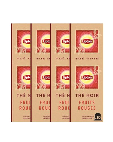 Lipton, Thé Noir, Goût Fruits Rouges, Capsules Compatibles Nespresso, Vitalité, Ingrédients d'Origine 100% Naturelle, 80 Capsules