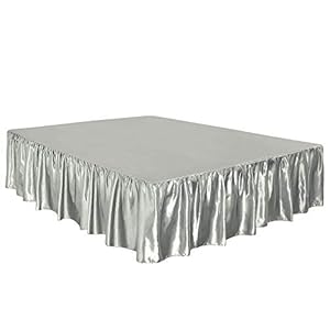 sourcing map Bettvolants Satin Bettlaken mit Volant spannbettlaken Volant-Rüschen 46cm Bettrock weich hautfreundlich Grau 90-100x200cm-46cm