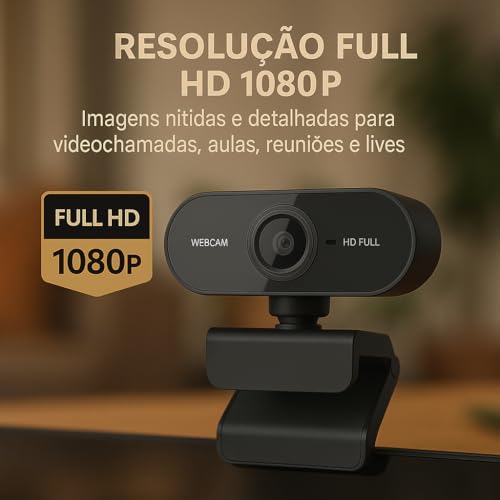 Top 1 Webcam Premium Full HD 1080p com Microfone, USB Plug & Play, Foco Automático – Para PC, Notebook, Zoom, Teams, Meet Sky