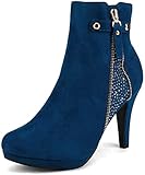 DREAM PAIRS Women's Cecile Platform High Heel Ankle Booties, Royal Blue, 7.5 M US