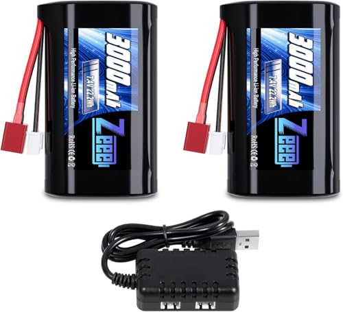 Zeee 2S Batería Li Ion 7.4V 3000mAh con Conector Deans Batería RC Recargable Compatible con Coche RC de Alta Velocidad 4WD Escala 1/16 Coche RC Barco RC Camiones RC (2pcs)