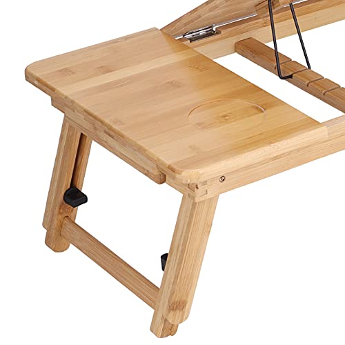 Bureau d'ordinateur portable pliable table lit inclinable bambou - 4