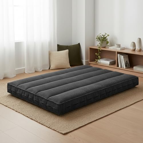 Miniatura 6 de Bananair - Futón Japonés Enrollable 2 Personas, Grueso Y Cómodo, Fabricado En Francia, Funda Lavable, Cama Plegable De Suelo Práctica Colchón Plegable, Correa De Incluida 140 190 Cm, Gris Oscuro