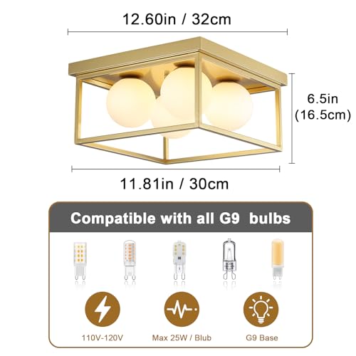 Image of Flush Mount Ceiling Light Fixtures,4-Light Gold Semi Flush Mount Ceiling Light,12.6 inch Mid Century Light Fixture for Hallway Kitchen Entryway Bedroom Living Room