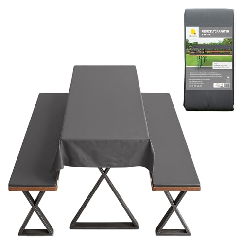 Spetebo Bierzeltgarnitur Auflagenset gepolstert anthrazit - 3-teilig - Set aus 2 Bankauflagen mit Halteschlaufen und 1 Tischdecke -...